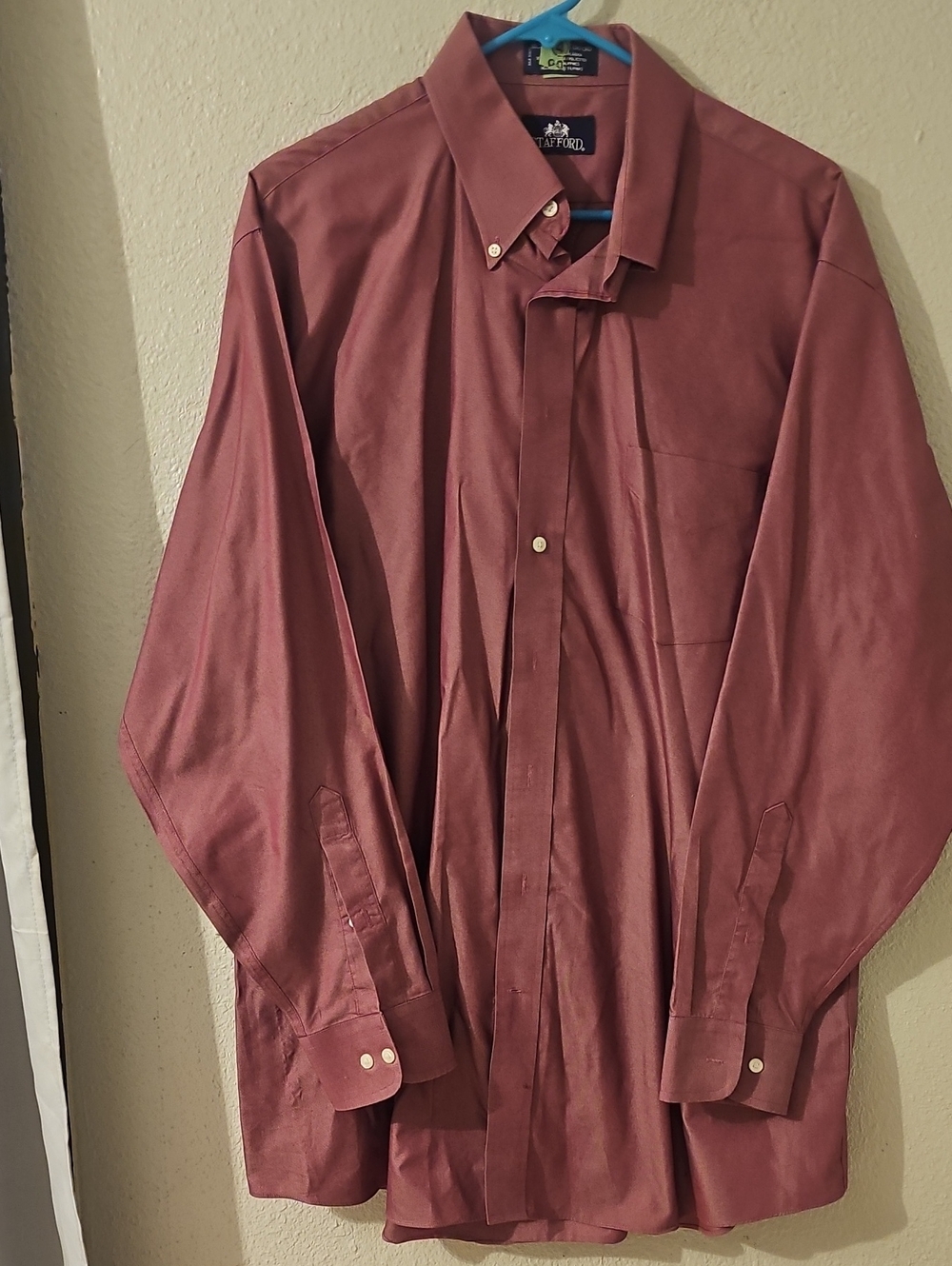 Stafford Men's Long-Sleeve Dress Shirt in Wine SIZE 17 34-35